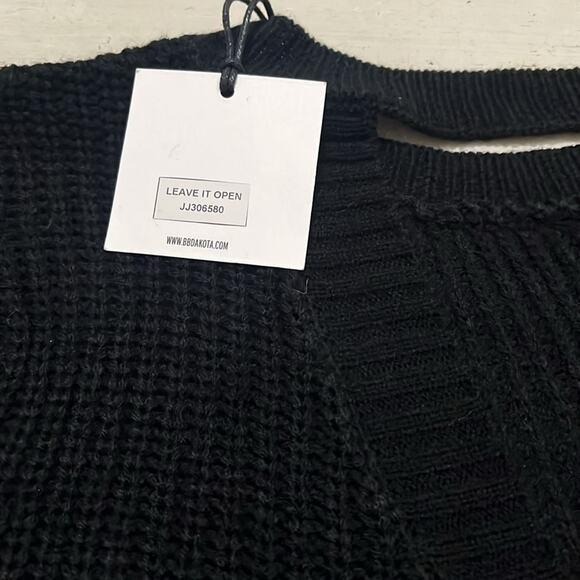 Jack by BB Dakota Black Loose Knit Sweater Open Back Split Top Small Long Sleeve - Picture 7 of 7